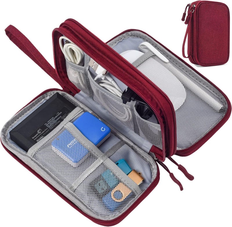 CAOODKDK Electronics Accessories Organizer Pouch Bag, Travel Universal Organizer for Cable, Charger, Phone, SD Card, Business Travel Gadget Bag (Wine Red) - Image 1